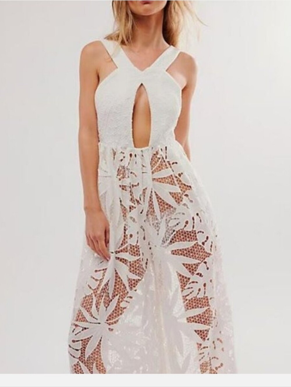 New Free People Intimately La Vida White Crochet Cover up Jumpsuit Medium